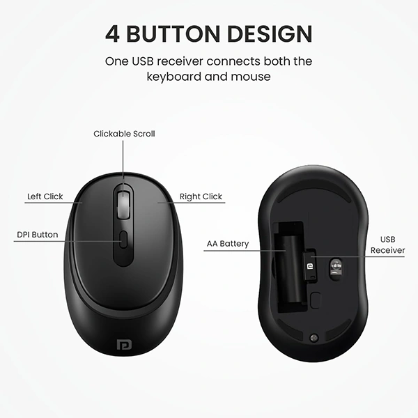 Portronics Key7 Combo Wireless Keyboard & Mouse - Black - Black