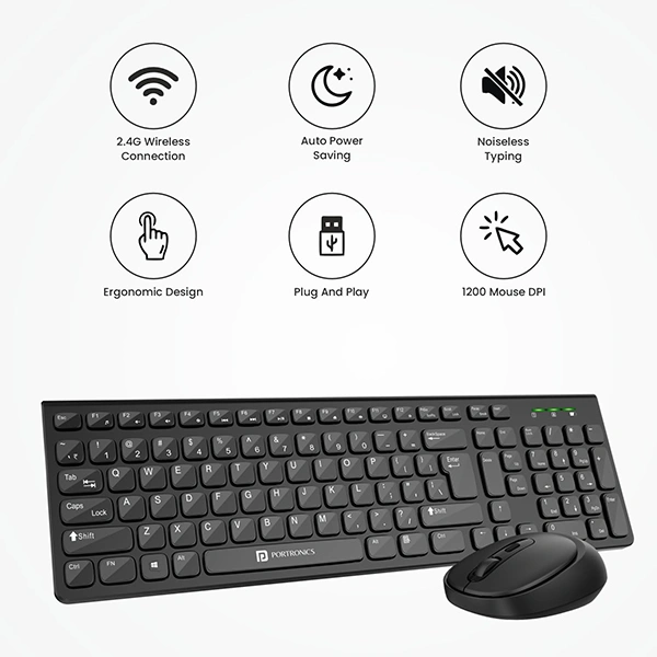 Portronics Key7 Combo Wireless Keyboard & Mouse - Black - Black