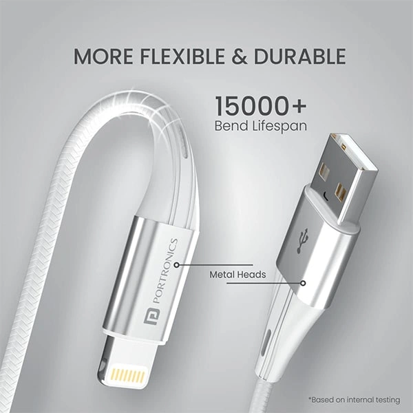 Portronics Konnect B+ 8 Pin Usb Cable 3.0 Amp Output with Charge & Data Sync with 1M