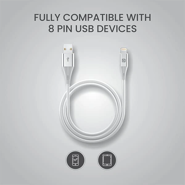Portronics Konnect B+ 8 Pin Usb Cable 3.0 Amp Output with Charge & Data Sync with 1M