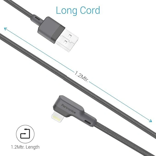Portronics Konnect L 1.2M 3A 8 Pin USB Cable - White - White