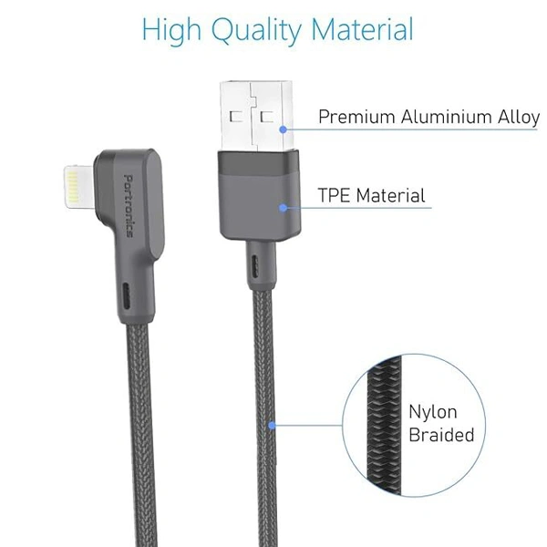 Portronics Konnect L 1.2M 3A 8 Pin USB Cable - White - White