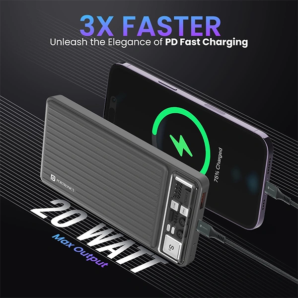 Portronics Luxcell 10K 10000 mAh Designer Power Bank with 22.5W Max Output - Ivory White - Ivory White