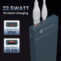 Portronics Luxcell B 10K 10000mAh Power Bank - Dark Grey - Dark Grey