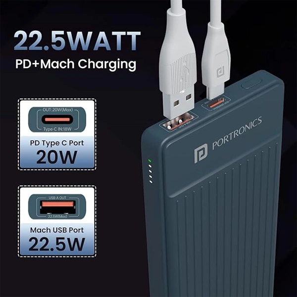 Portronics Luxcell B 10K 10000mAh Power Bank - Dark Grey - Dark Grey