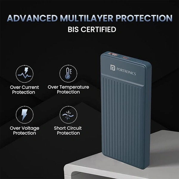 Portronics Luxcell B 10K 10000mAh Power Bank - Dark Grey - Dark Grey