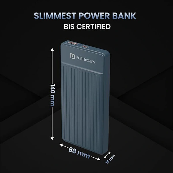 Portronics Luxcell B 10K 10000mAh Power Bank - Dark Grey - Dark Grey