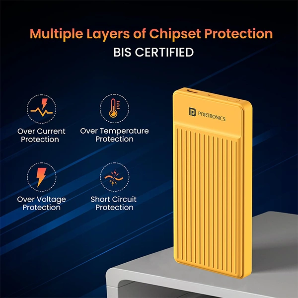 Portronics Luxcell B12 10000mAh Ultra Slim Power Bank - Yellow - Yellow