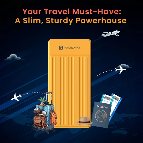 Portronics Luxcell B12 10000mAh Ultra Slim Power Bank - Yellow - Yellow