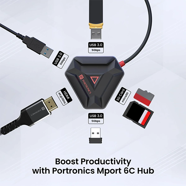 Portronics Mport 6C USB C Hub (6-in-1) Multiport Adapter - White