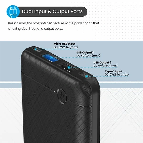 Portronics Power Brick II 10000 mAh Power Bank - White - White