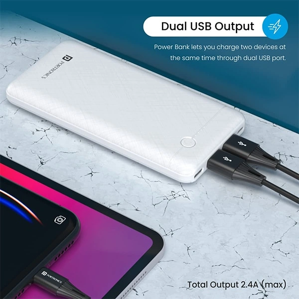 Portronics Power Brick II 10000 mAh Power Bank - White - White
