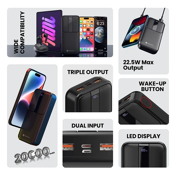 Portronics Power D 20k mAh Power Bank with 22.5W - Grey