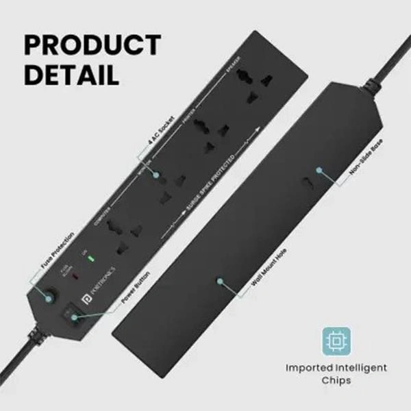 Portronics Power Plate 10 with 1500W 4 Socket Extension Boards