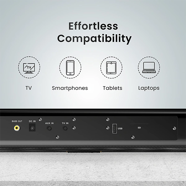 Portronics Pure Sound 104 100W Soundbar with Wired Subwoofer - Grey