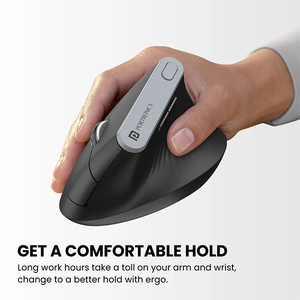 Portronics Toad Ergo Vertical Advanced Wireless Ergonomic Mouse - Grey