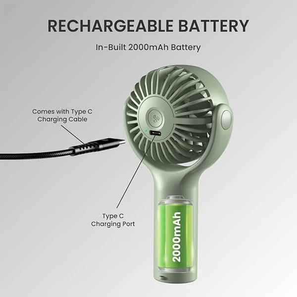 Portronics Toofan Mini Portable Rechargeable Fan with 3 Speed Modes - White - White