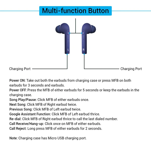 pTron PTron Bassbuds Lite In-Ear True Wireless Earbuds - White - White