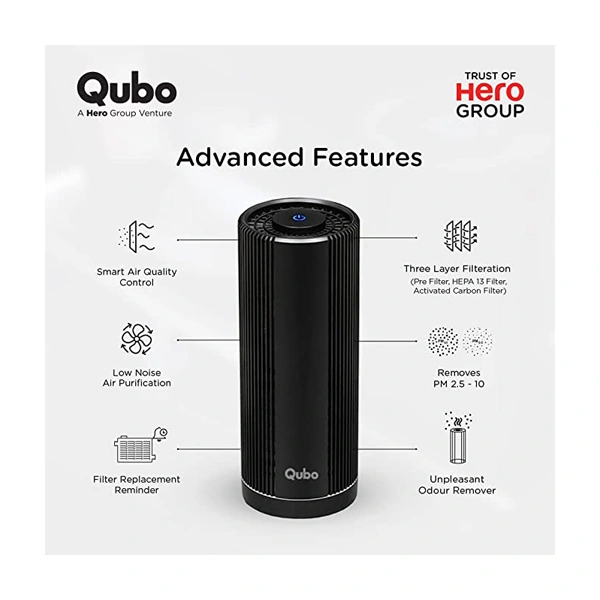 Qubo Car Air Purifier With 3 Layer Filtration - Black