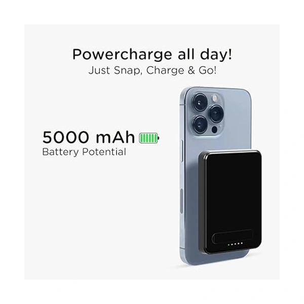 Qubo MagZap X1 5000 mAh Magnetic Magsafe Wireless Power Bank - White - White
