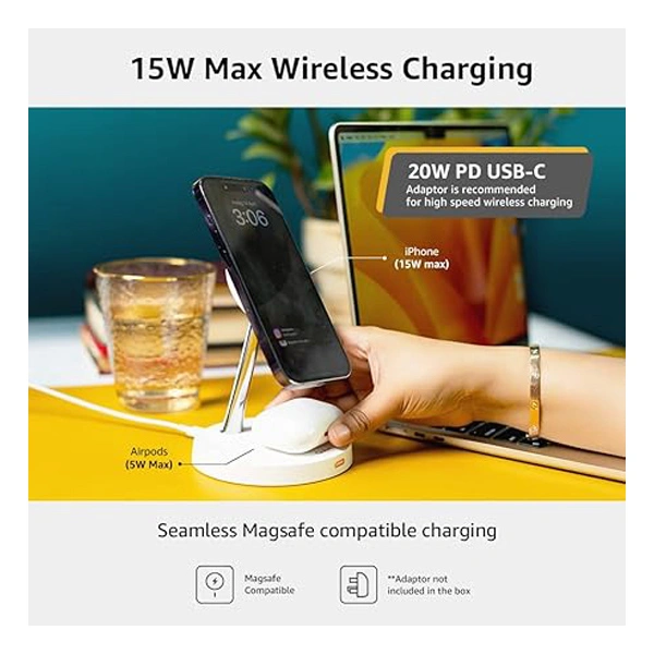 Qubo MagZap Z2 2-in-1 Magnetic Magsafe Wireless Charger - White
