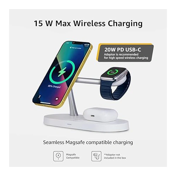 Qubo MagZap Z5 Group Magnetic Magsafe Charger 3-in-1 Wireless Charger - White