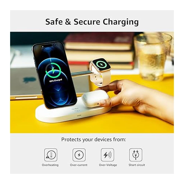 Qubo MagZap Z5 Group Magnetic Magsafe Charger 3-in-1 Wireless Charger - White