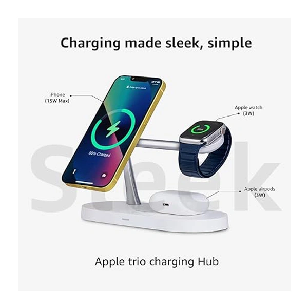 Qubo MagZap Z5 Group Magnetic Magsafe Charger 3-in-1 Wireless Charger - White