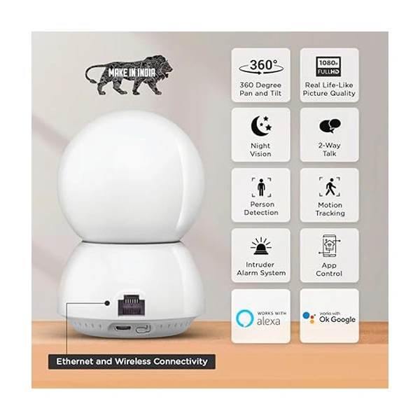 Qubo Smart Cam 360 Ultra WiFi CCTV Security Camera - White