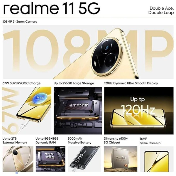 Realme 11 5G Mobile Phone - Glory Black, 8GB RAM + 128GB Storage - Glory Black