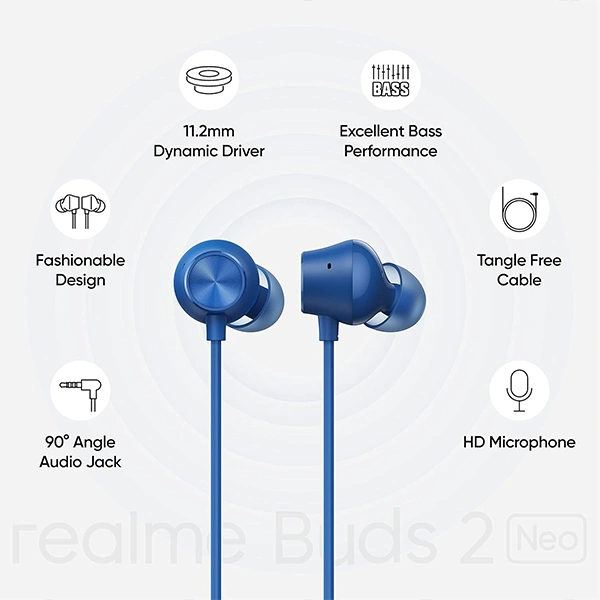 Realme Buds 2 Neo Wired in Ear Earphones with Mic - Blue - Blue