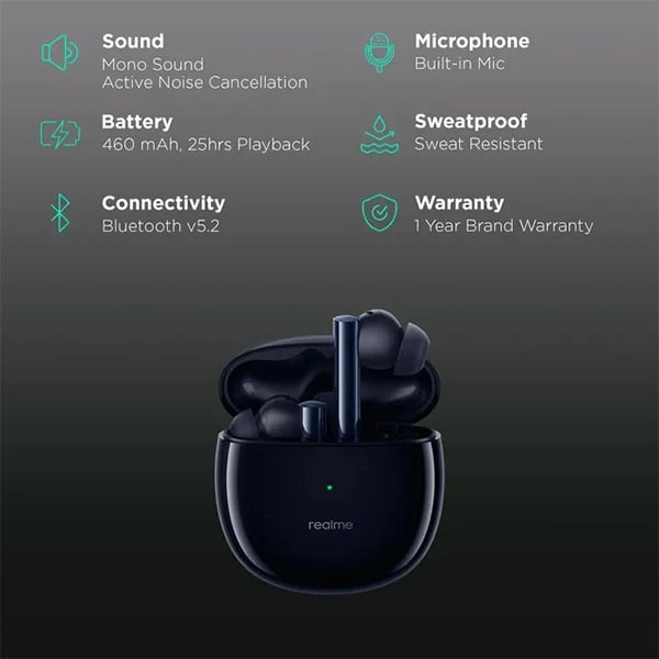 Realme Buds Air 2 with ANC Bluetooth Earbuds - Gold - Gold