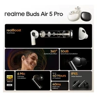 Realme Buds Air 5 Pro with 50dB ANC & 360 Spatial Audio Wireless Earbuds - White - White
