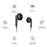 Realme Buds Classic RMA2001 Wired Earphones - Black - Black
