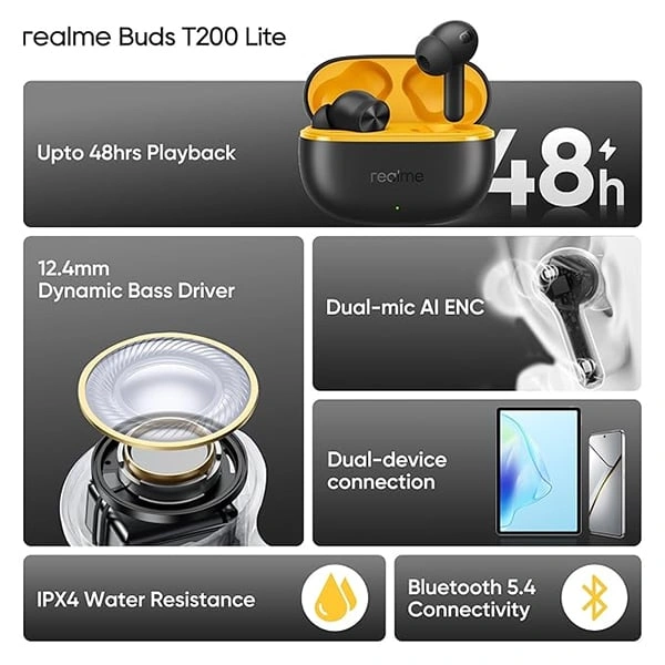 Realme Buds T200 Lite with 12.4mm Driver - Storm Grey - Storm Grey