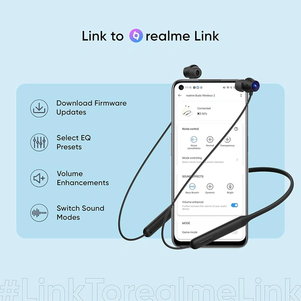 Realme Buds Wireless 2 Neckband with Dart Charge and Active Noise Cancellation - Blue - Blue