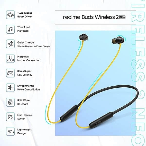 Realme Buds Wireless 2 Neo Bluetooth in Ear Earphones with Mic - Black - Black
