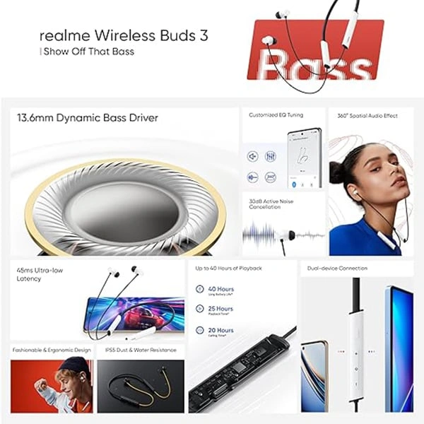 Realme Buds Wireless 3 In Ear Bluetooth Neckband - Bass Yellow - Bass Yellow