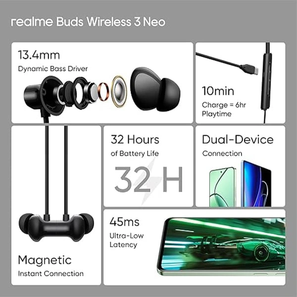 Realme Buds Wireless 3 Neo Bluetooth Neckband - Blue - Blue
