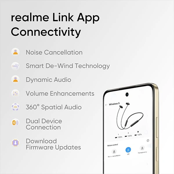 Realme Buds Wireless 5 ANC In-Ear Bluetooth Neckband - Silver - Silver