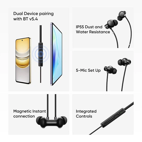 Realme Buds Wireless 5 ANC In-Ear Bluetooth Neckband - Silver - Silver
