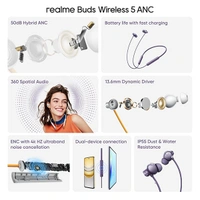 Realme Buds Wireless 5 ANC In-Ear Bluetooth Neckband - Silver - Silver