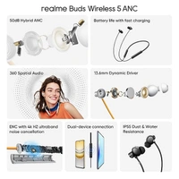 Realme Buds Wireless 5 ANC In-Ear Bluetooth Neckband - Black - Black