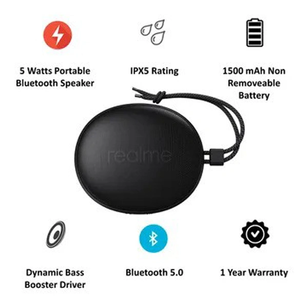 Realme Cobble 5W Bluetooth Speaker - Black - Black
