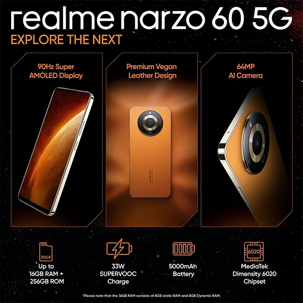 Realme Narzo 60 5G Mobile Phone - Cosmic Black - Cosmic Black