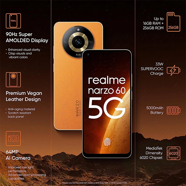 Realme Narzo 60 5G Mobile Phone - Cosmic Black - Cosmic Black