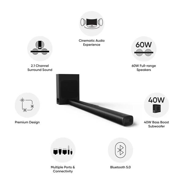 Realme RMV2002 100 W Bluetooth Soundbar (Black, 2.1 Channel) - Black
