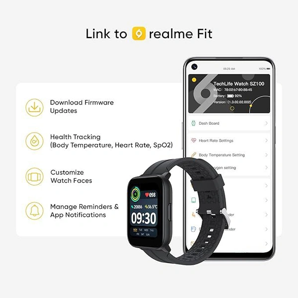 Realme TechLife Watch SZ100 1.69'' HD Display Smartwatch - Blue - Blue