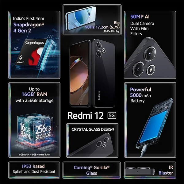 Redmi 12 5G Mobile Phone - Pastel Blue, 4GB RAM + 128GB Storage - Pastel Blue