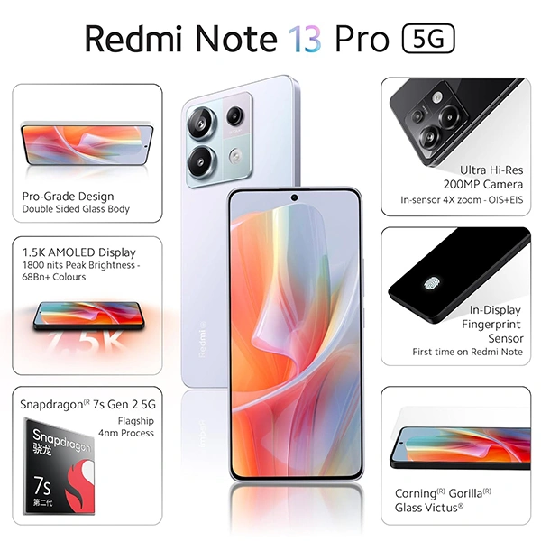 Redmi Note 13 Pro Mobile Phone - Jade Black, Moonlight Silver, Pastel Blue